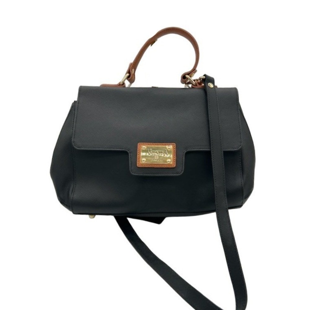 Valentina Italia Satchel Bag Women's Black Saffiano Leather Crossbody